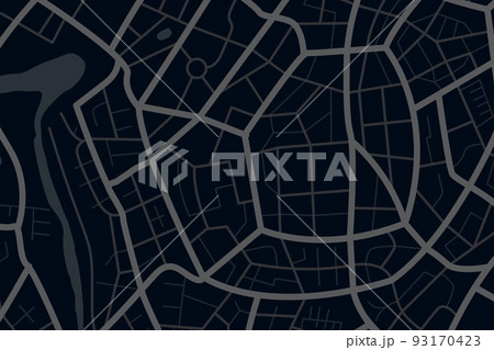 Aerial clean top view of the night time city map with street and river 001 93170423