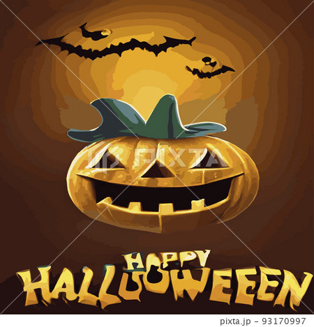 Happy Halloween poster invitation vintage style. Illustration Halloween Night Poster Pumpkin with copy space silhouette scary forest with bats designer create banner web page. happy halloween pumpkin 93170997