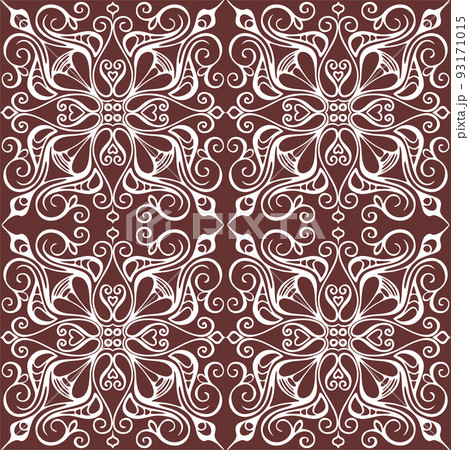 seamless graphic pattern, floral white ornament tile on brown background, texture, design 93171015