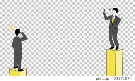 Two businessmen standing on a graph, image illustration of grades, text space in the center, vector 93171074