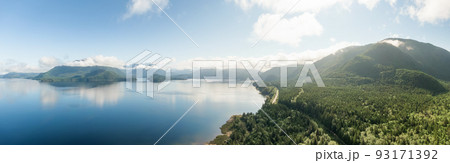 Aerial Panoramic View of Kennedy Lake during a vibrant sunny day. 93171392