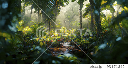 Lush Green Foliage in Tropical Jungle Lush Green Foliage in Tropical Jungle 93171842