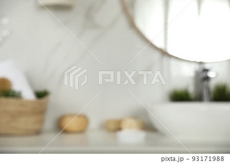 Blurred view of stylish modern bathroom with mirror 93171988