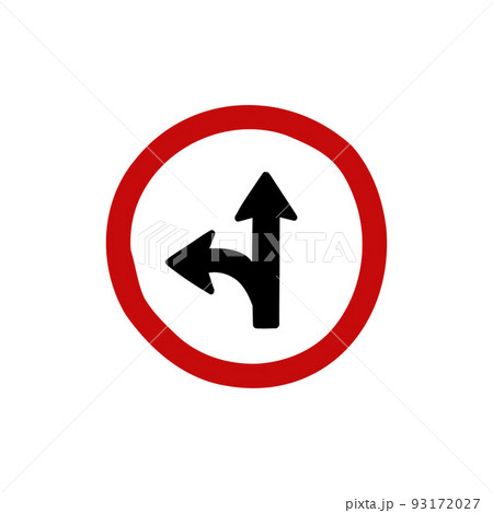 turn left or proceed straight ahead sign doodle icon, vector color line illustration turn left or proceed straight ahead sign doodle icon, vector color line illustration 93172027