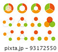赤とオレンジと黄緑のカラフルな3つまたは3分割円のチャートのグラッフィック素材セット/白背景 93172550