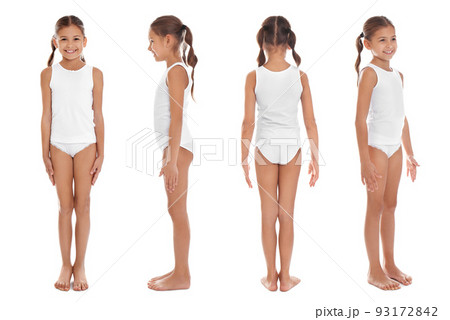 Collage of cute little girl in underwear on - Stock Photo