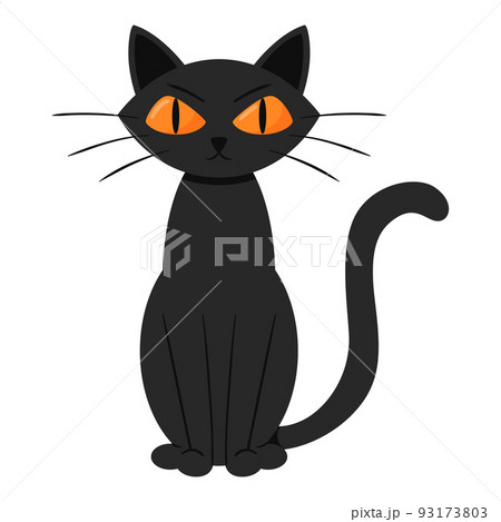 An Angry Gloomy Black Cat Is Sitting Flat のイラスト素材