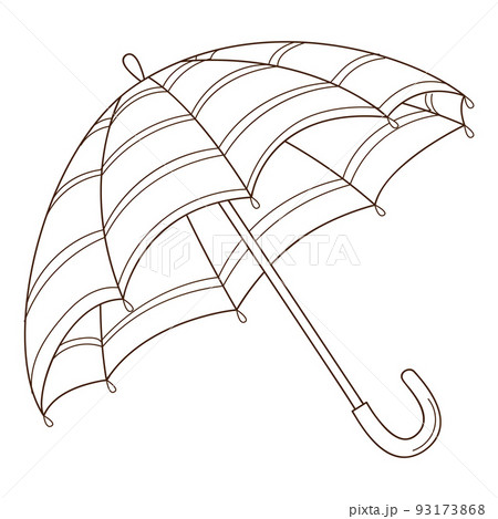 Open umbrella. Design element with outline. Autumn theme. Doodle, hand-drawn. Flat design. Black white vector illustration. Isolated on a white background Open umbrella. Design element with outline. Autumn theme. Doodle, hand-drawn. Flat design. Black white vector illustration. Isolated on a white background 93173868
