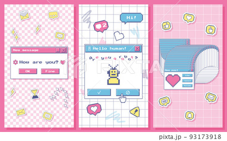 Vector social media stories templates in nostalgic Y2K vaporwave style Vector social media stories templates in nostalgic Y2K vaporwave style 93173918