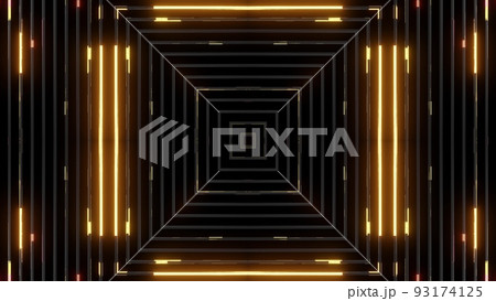 Geometric abstract background. Abstract symmetrical composition, red orange 3d elements. 3d render abstract kaleidoscope with 3d simple objects. Motion design style 93174125
