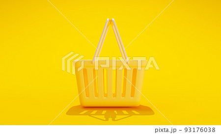 Yellow shopping basket isolated on yellow background. 93176038