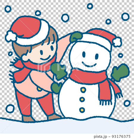 雪だるまを作って遊ぶ男の子のイラスト 93176375