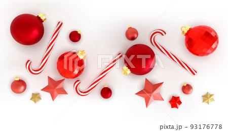 Merry Christmas and Happy New Year. 3D realistic objects. Festive background. 93176778