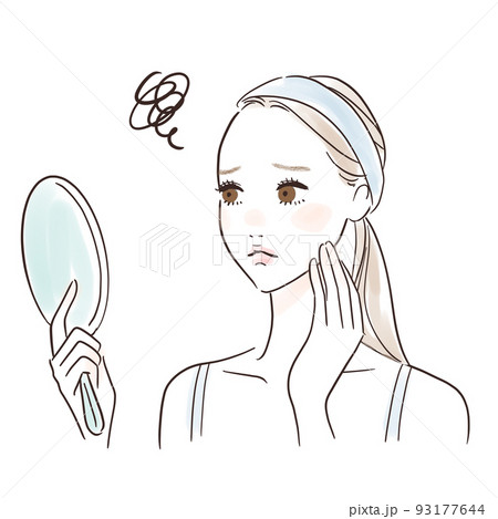 肌の調子が気になる　手鏡を見る女性 93177644