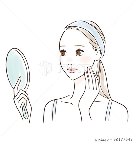 鏡を見て微笑む女性のイラスト 93177645