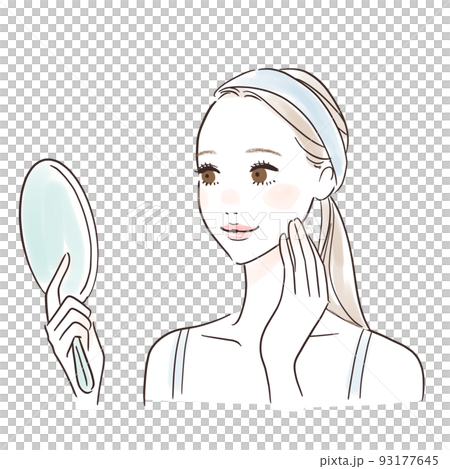 鏡を見て微笑む女性のイラスト 93177645