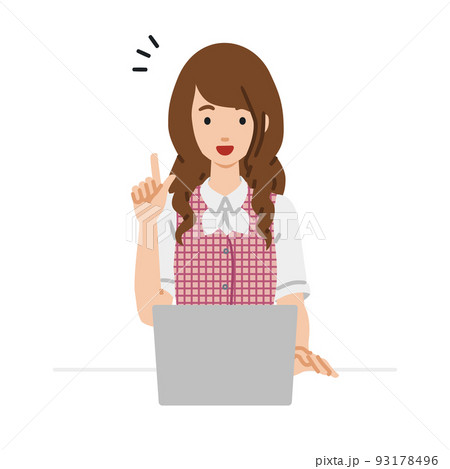 デスクで座ってPCを開いて何かひらめいた事務員制服の女性 デスクで座ってPCを開いて何かひらめいた事務員制服の女性 93178496
