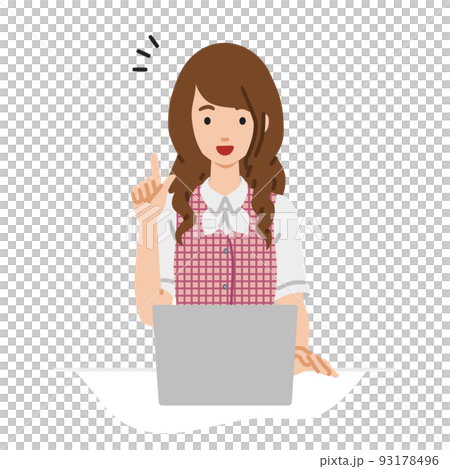 デスクで座ってPCを開いて何かひらめいた事務員制服の女性 デスクで座ってPCを開いて何かひらめいた事務員制服の女性 93178496