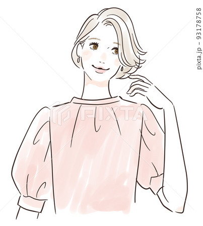 笑顔で髪を触る綺麗な大人の女性 笑顔で髪を触る綺麗な大人の女性 93178758