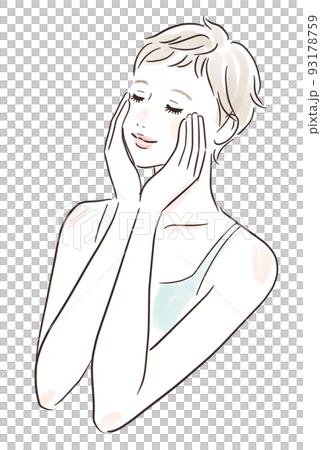 A woman who feels the effect by touching her skin with both hands Skin care 93178759