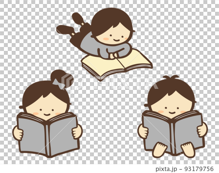 可愛的閱讀兒童套裝素材/手繪插畫素材 93179756