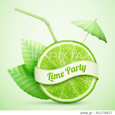 fresh lime with ribbon and cocktail stick fresh lime with ribbon and cocktail stick 93179927