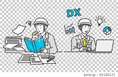 DX化で業務の効率化が進んだ作業員のベクターイラスト素材/建築/IT/物流/DX/コンサルティング DX化で業務の効率化が進んだ作業員のベクターイラスト素材/建築/IT/物流/DX/コンサルティング 93180125