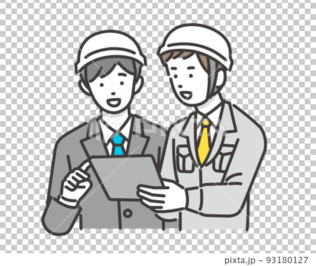 Vector illustration material of a worker explaining on a tablet / Architecture / IT / Logistics / DX 93180127