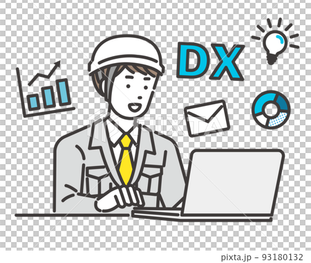 DX / 建築 / IT / 物流 / DX / 諮詢工作變得更有效率的工人的矢量圖解材料 93180132