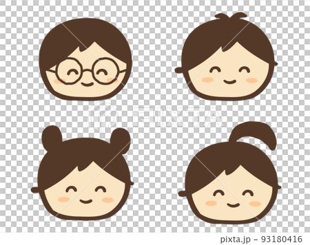 かわいい子供の笑顔セット/手描き人物イラスト素材 かわいい子供の笑顔セット/手描き人物イラスト素材 93180416