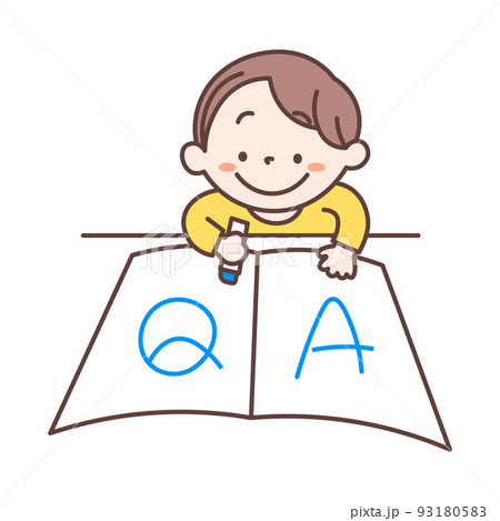 QアンドAを書いている日本人小学生の男の子のイラスト素材 QアンドAを書いている日本人小学生の男の子のイラスト素材 93180583