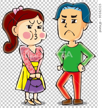 雲行きが怪しい喧嘩になりそうなカラフルな男女のカップル 雲行きが怪しい喧嘩になりそうなカラフルな男女のカップル 93182315