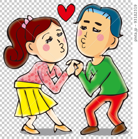 顔を寄せ接吻しそうなカラフルな男女のラブラブカップル 93182319