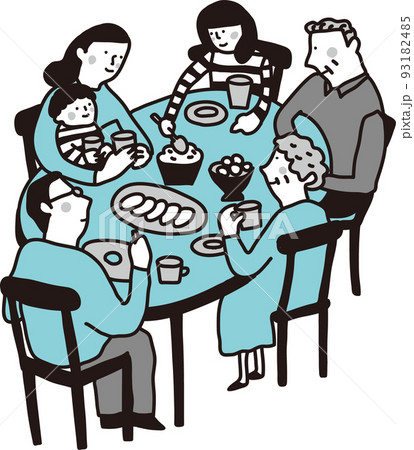 食事をとる6人家族 食事をとる6人家族 93182485