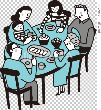 食事をとる6人家族 食事をとる6人家族 93182485