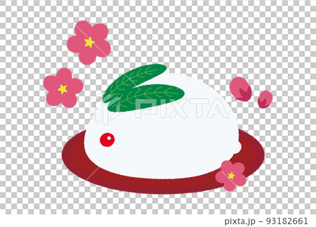 用托盤裝飾的可愛雪兔和梅花插圖/2023 年新年賀卡材料，令和 5，兔年/冬季圖像 93182661