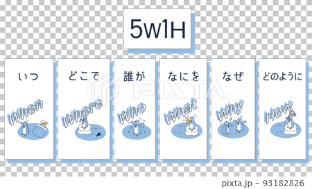 5W1Hをイメージしたペンギンのアイソメイラスト 93182826