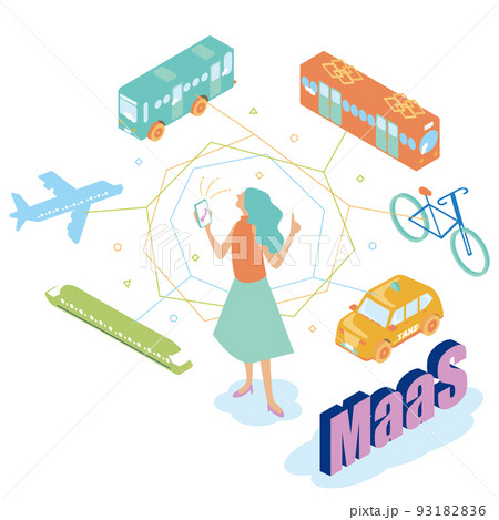 MaaS(マース:Mobility as a Service)のアイソメイラスト MaaS(マース:Mobility as a Service)のアイソメイラスト 93182836