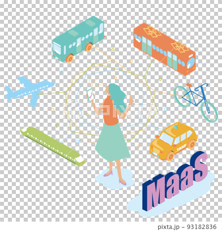 MaaS(マース:Mobility as a Service)のアイソメイラスト MaaS(マース:Mobility as a Service)のアイソメイラスト 93182836