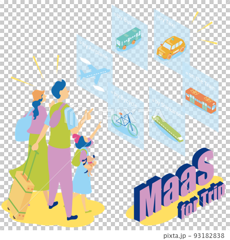 Isometric illustration of MaaS (Mobility as a Service) at a travel destination 93182838