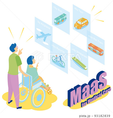 医療・福祉でのMaaS(マース:Mobility as a Service)のアイソメイラスト 医療・福祉でのMaaS(マース:Mobility as a Service)のアイソメイラスト 93182839