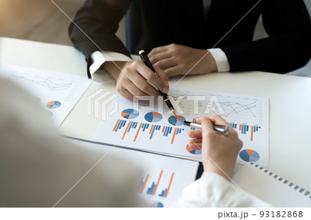 Business people meeting and working with financial report, talking about business plan for investment, finance analysis concept 93182868