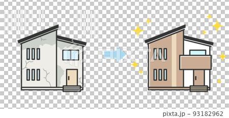 Illustration of an old and dirty house and a renovated and shiny house 93182962