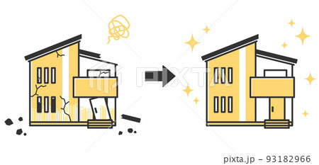 災害などで壊れた家と修復された家のイラスト 災害などで壊れた家と修復された家のイラスト 93182966