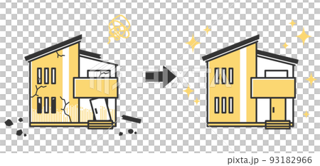 災害などで壊れた家と修復された家のイラスト 災害などで壊れた家と修復された家のイラスト 93182966