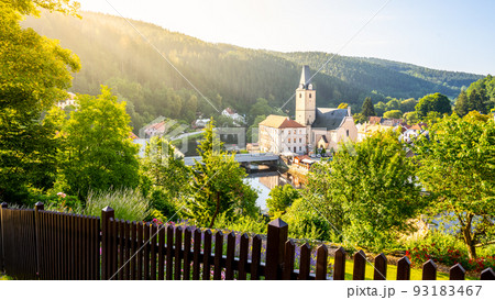 Rozmberk town panorama in South Bohemia Rozmberk town panorama in South Bohemia 93183467