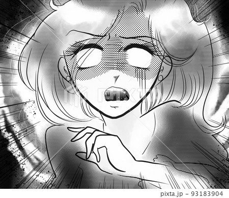 70年代少女漫画顔面蒼白白目で怯える美女の白黒イラスト 70年代少女漫画顔面蒼白白目で怯える美女の白黒イラスト 93183904
