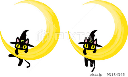 ハロウィンの月にぶら下がるかわいい黒猫2 93184346