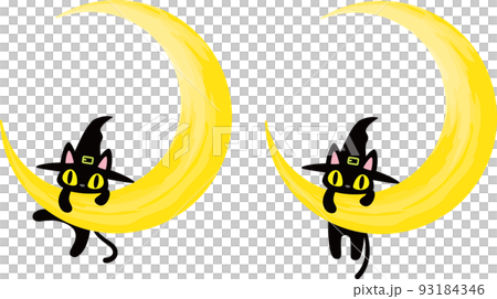 ハロウィンの月にぶら下がるかわいい黒猫2 93184346