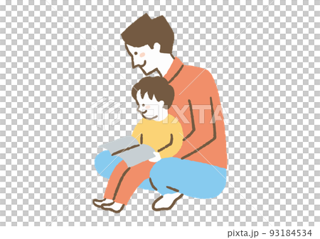 子供に本を読むお父さん_色 93184534